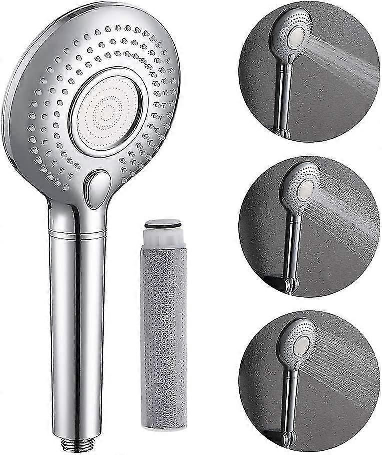 Round Hand Shower Chrome Abs Plastic Three Function Shower Head Push Button Shower Head With Acf Filter Element For Bathroom