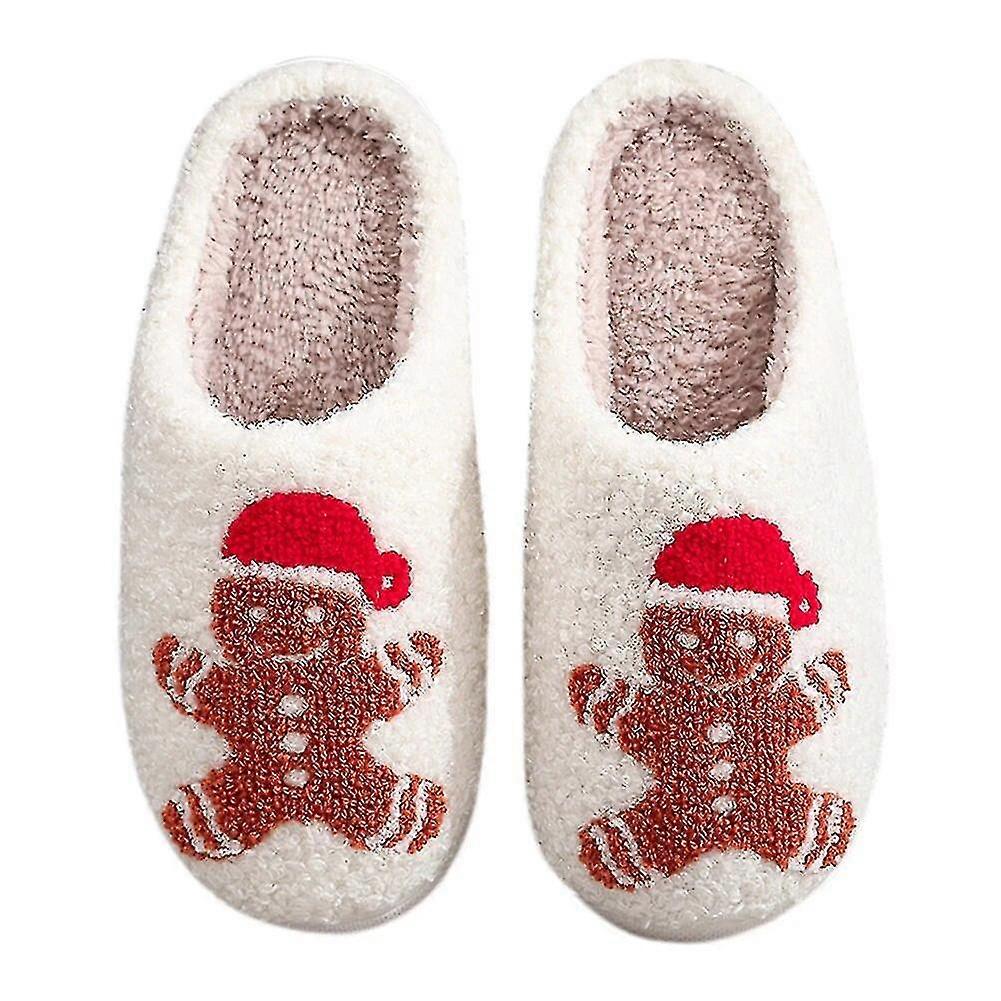 Pepparkaksgubbe Fuzzy Inomhus Tofflor Mjuk Plysch Stängd Toe Tofflor Tecknad Plysch Slip-on Husskor Söt För Vinter Inomhus Hög Kvalitet