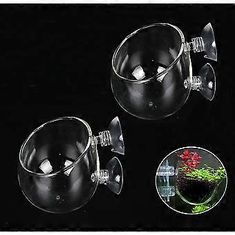 Krystalglas vandplante kop grydeholder, akvarium tank levende plante glas gryde rød rejer holder med 2 suckers, akvarium aquascape indretning, 2-pak