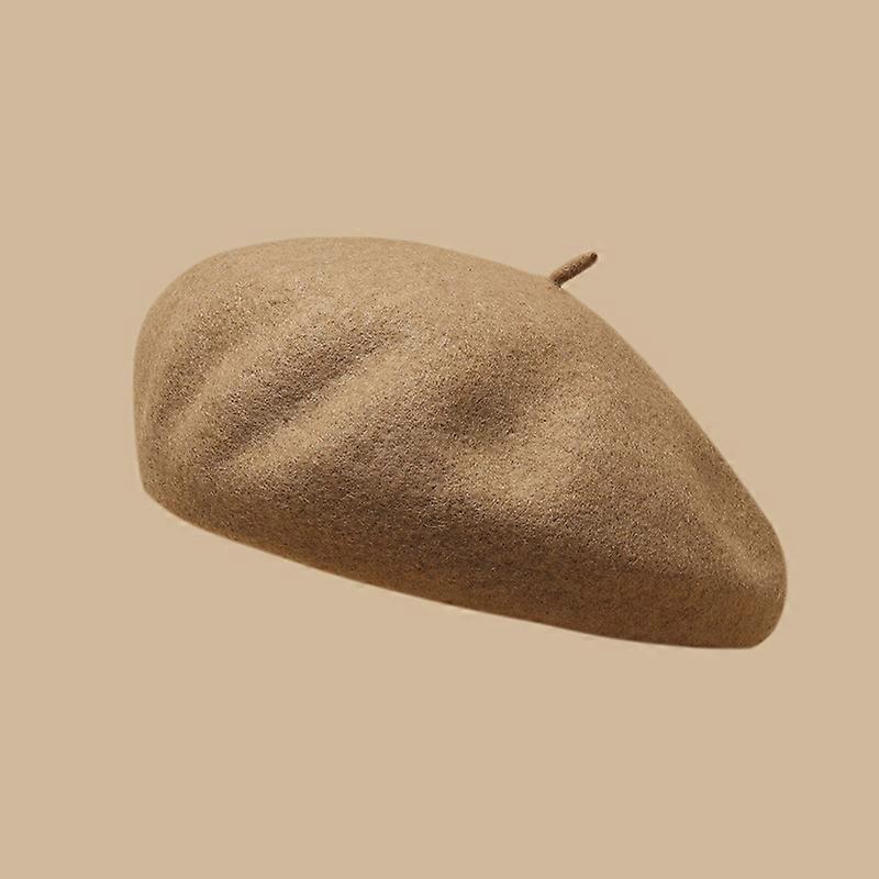 Women's wool beret French solid winter warm hat