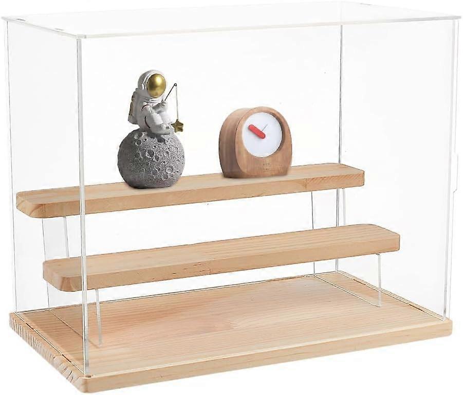 2-Tier Clear Display Case Acrylic Box 12.579.8 Inch Wooden Tiered Organizer Case Dustproof Showcase Countertop Display Case for Crafts Show Storage Co