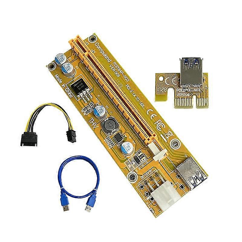 Pci Express 1x To 16x Usb3.0 Extension Cable Pci-e Riser Card 6pin Sata 2xled With 4x Solid Capacitors,sata 15pin Male To 6pin Power Cable,compatible