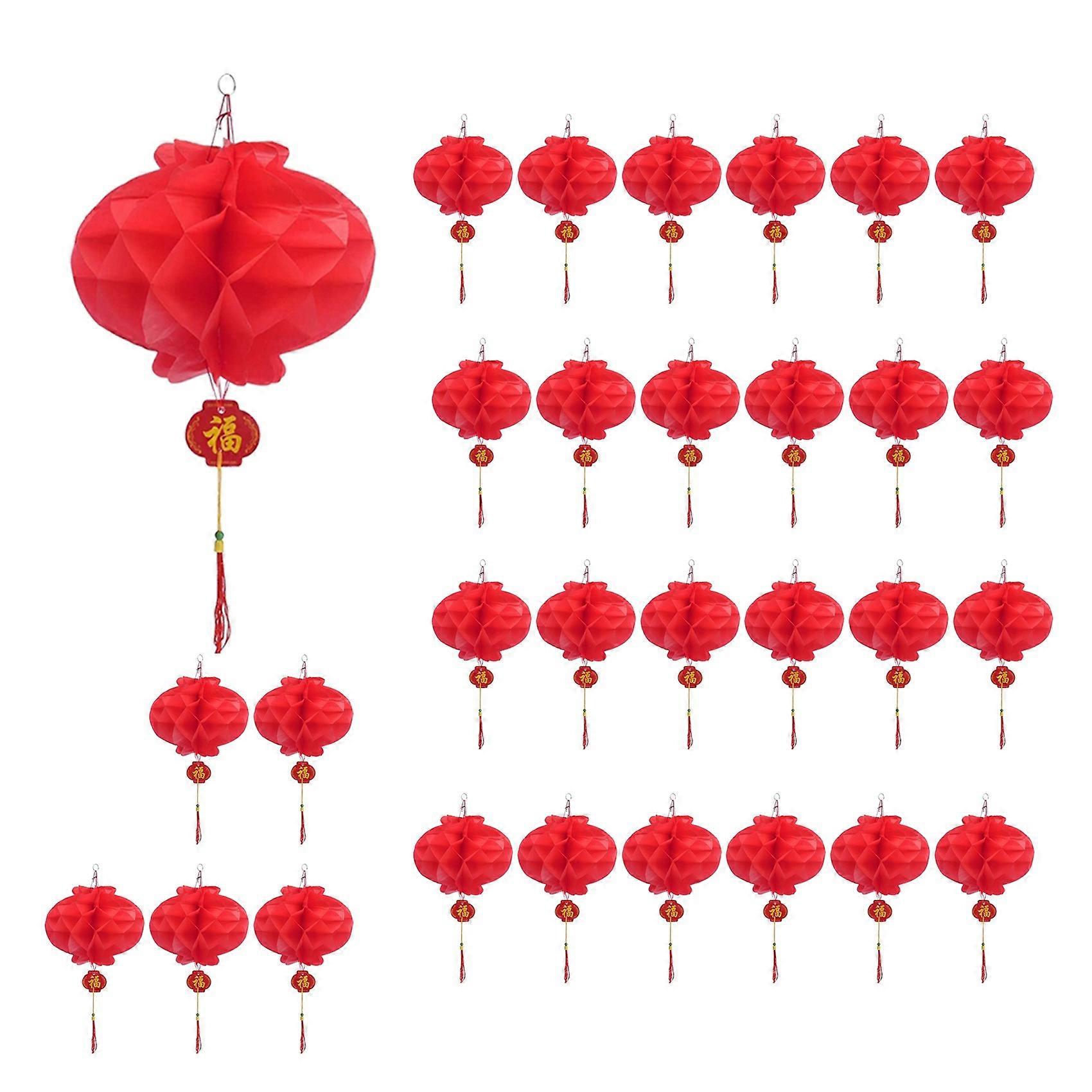 30Pack 8.5 Inch Chinese New Year Red Paper Lanterns,Hanging Round Lanterns for Chinese New Year,Spr