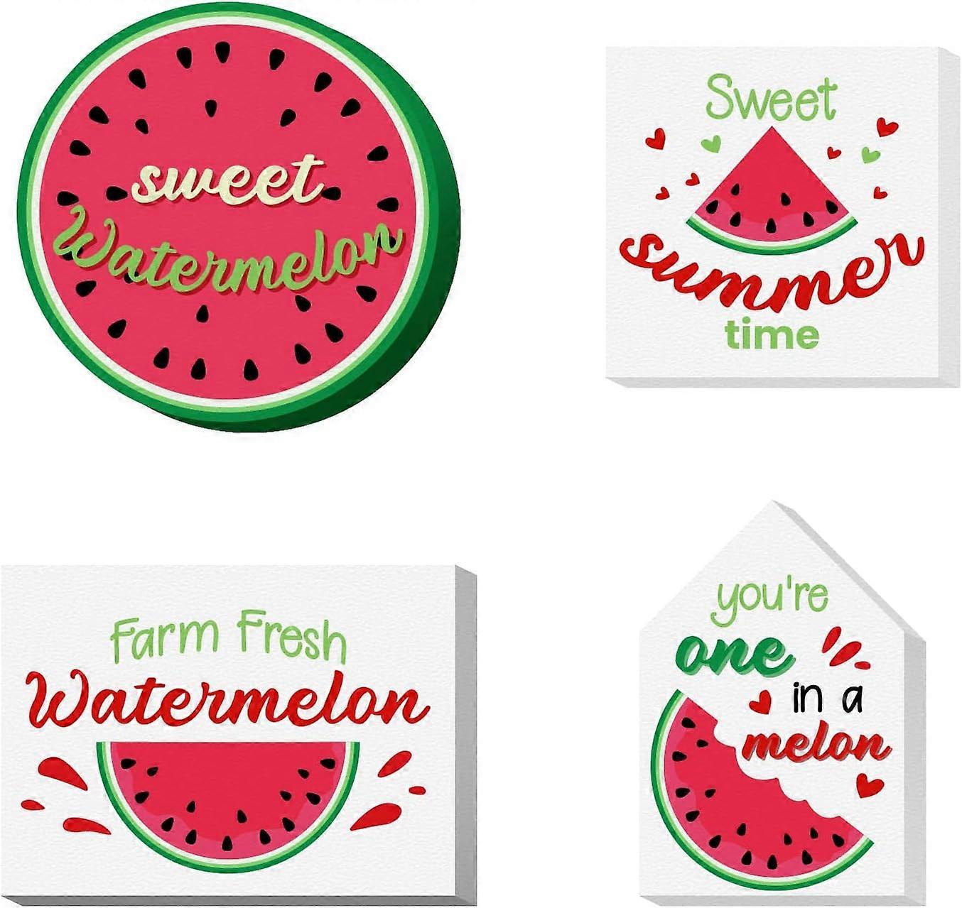 4pcs/Set Wood Sign Watermelon Tiered Tray Decor Set Summer Theme Self Standing 3D Wood Sign for Craft Projects Signs DIY Projects Square Round Rectang