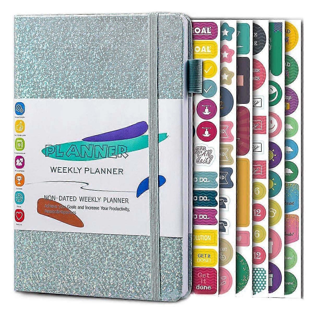 A5 Notebook Paper Diary Notebook With Elastic Strap And Journal Stickers Blue