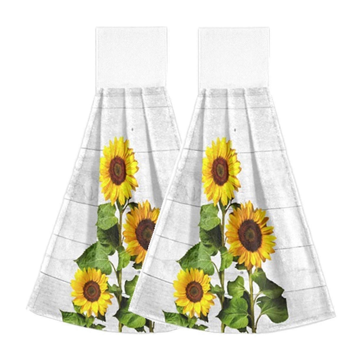 Hanging, Hand Towel, Double-Sided Absorbent Towel, Sunflower Print, Lint- Towel, Bathroom Square To