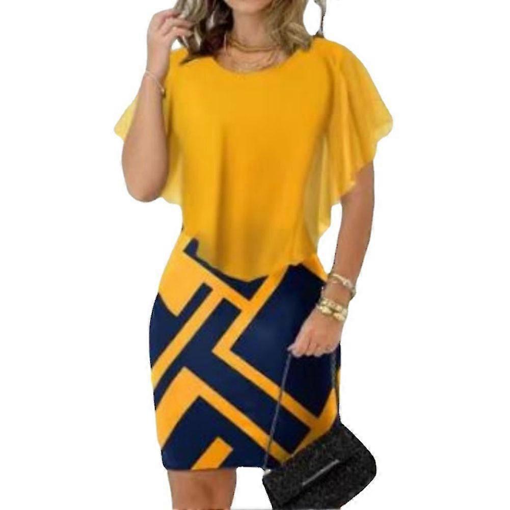 Robe à col rond rétro avec manches volantes Robe de loisirs douce pour les femmes à usage quotidien