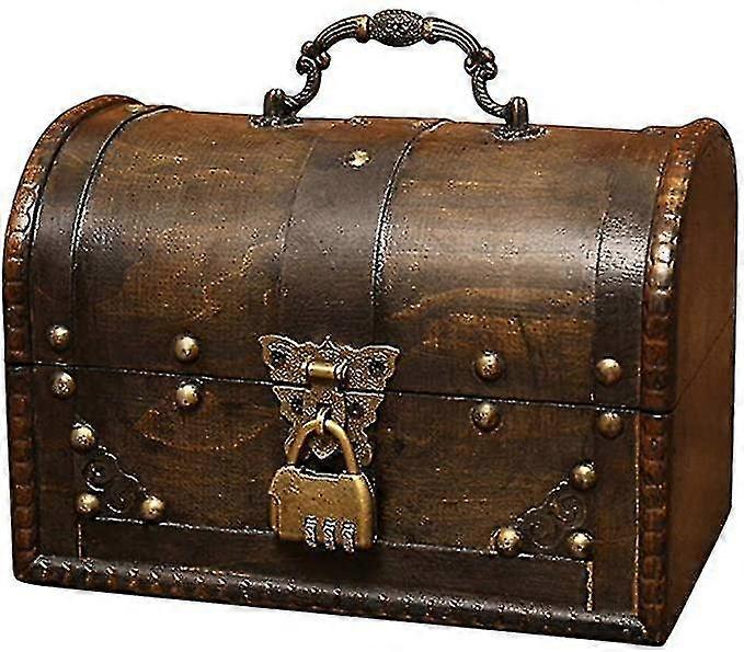 Wooden Treasure Chest, Pirate Treasure Chest Storage Box With A Front Lock, Unique Handmade Vintage Design, Suitable For Storage Box/gift Box (8.5 * 5