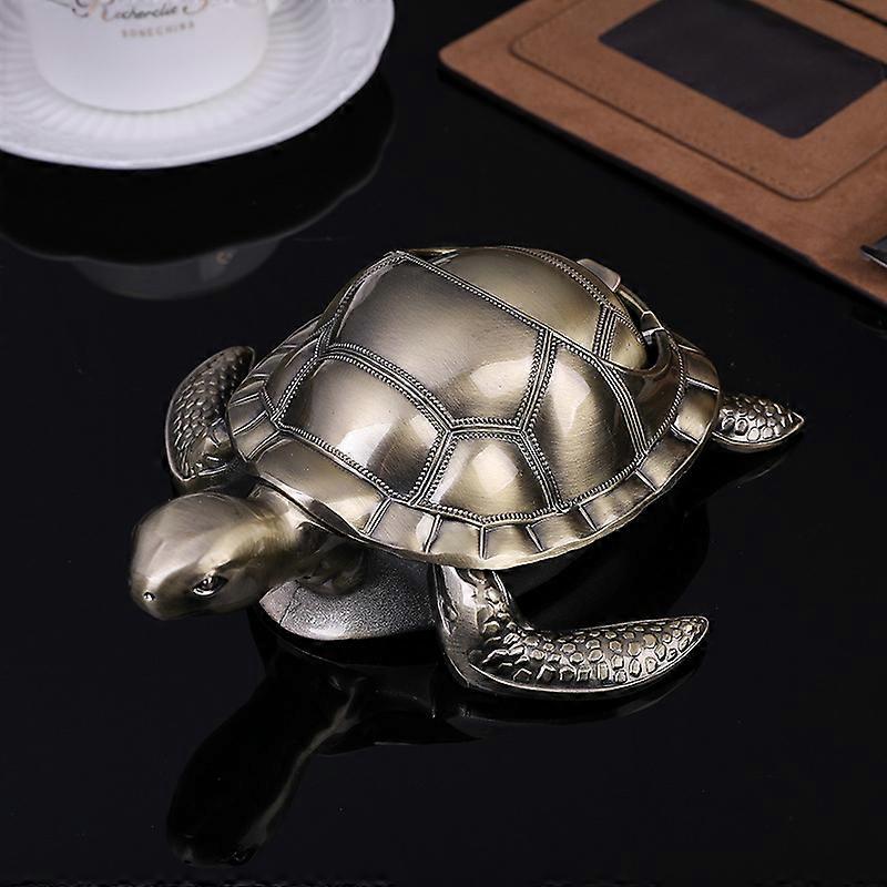 Vintage Windproof Ashtray With Lid Portable Cigarette Odor Ashtray Holder For Smokers Turtle Pattern bronze