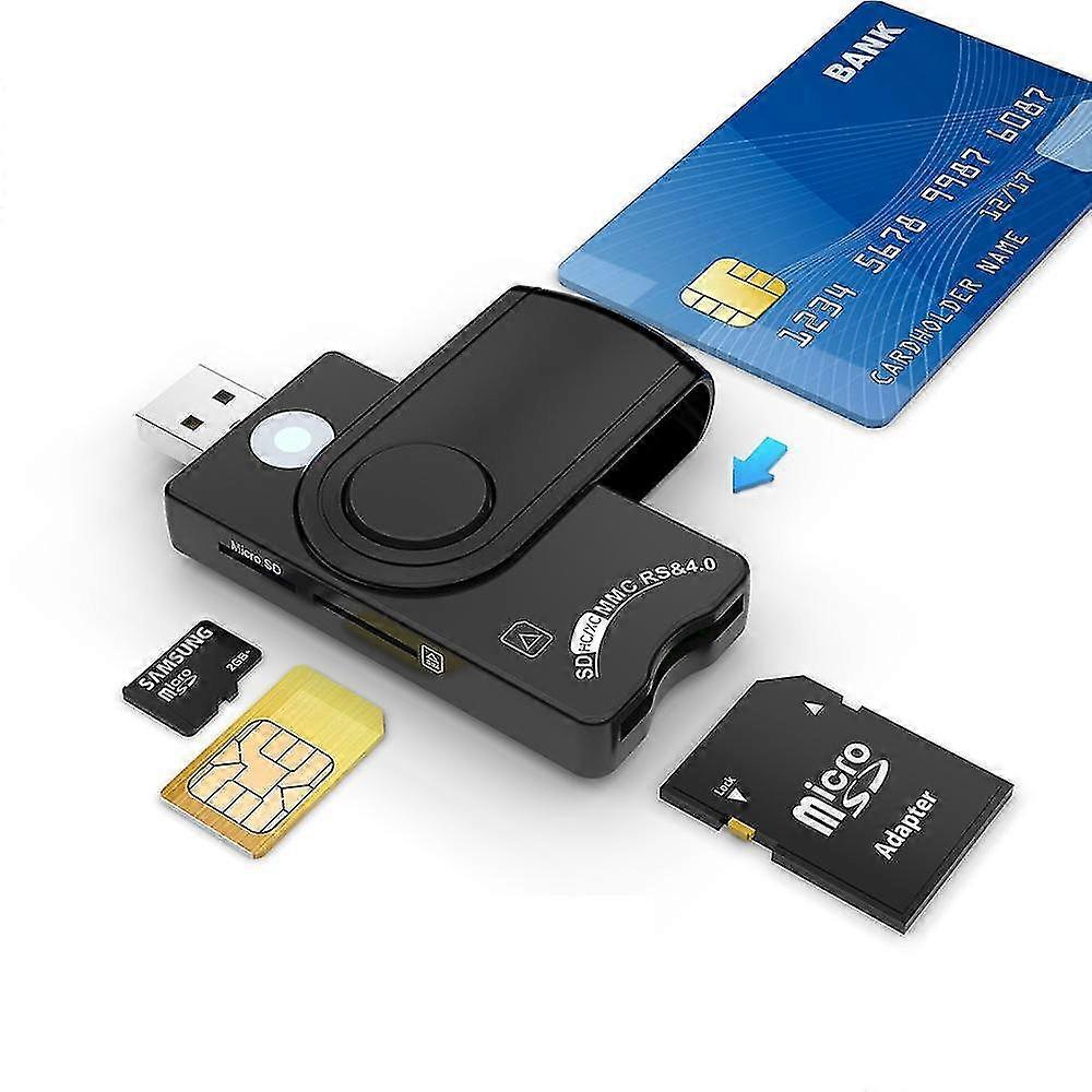 Smart Card Reader, USB 4 Port Universal Access CAC/SIMand Micro SD Card Reader for Windows XP/Vista