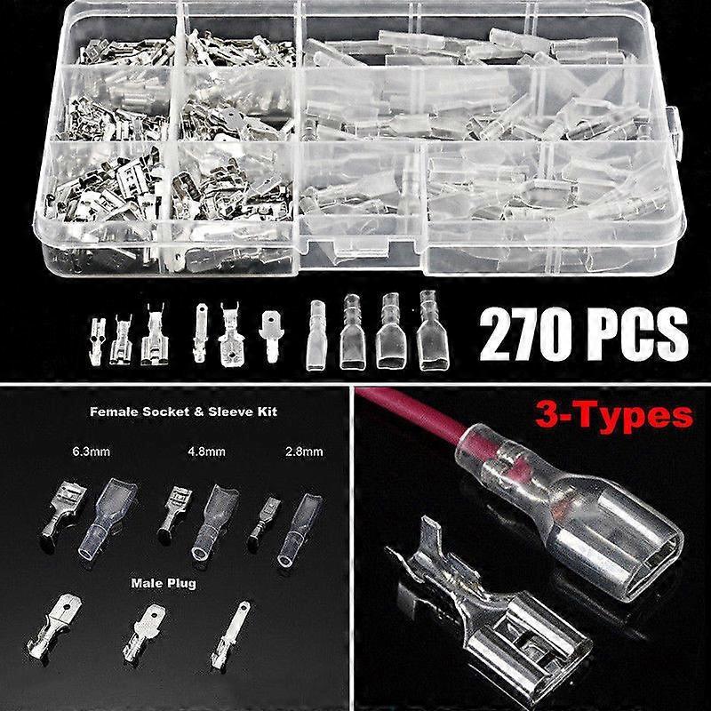 270PCS 2.8/4.8/6.3mm Insulated Spade Wire Connectors Electrical Cable Wire Crimp Terminals Connector Assorted Kit