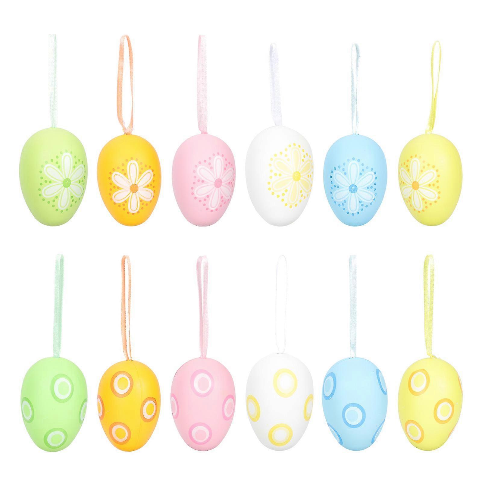 12pcs Easter Egg Decorations Easter Party Colorful Eggs Pendent Hanging Decor-c