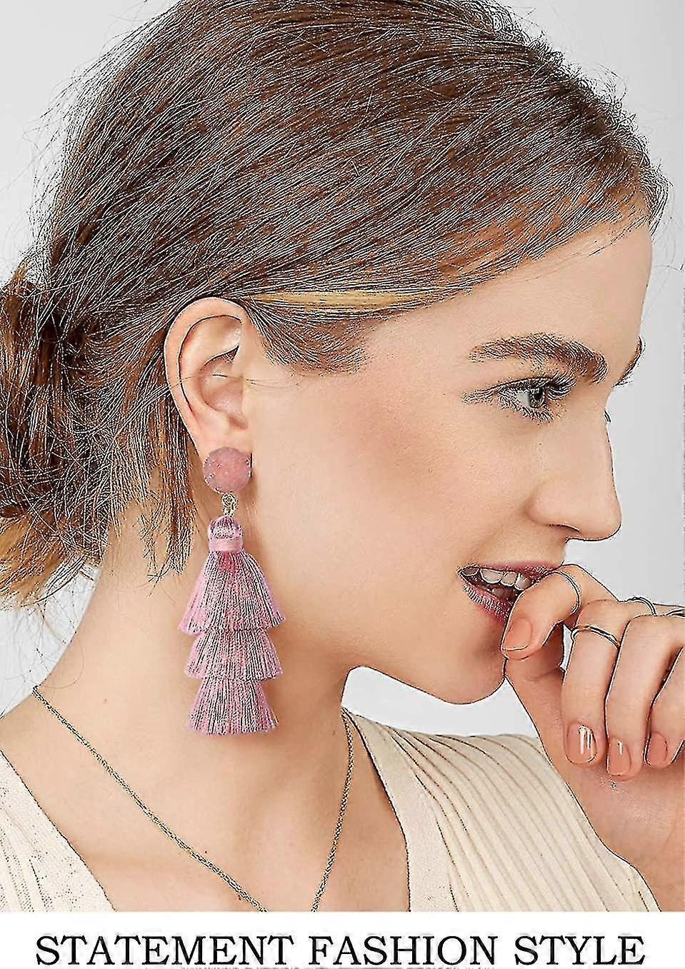 Kolorowe kolczyki z frędzlami warstwowe Bohemian Tiered Tassel Stud Dangle