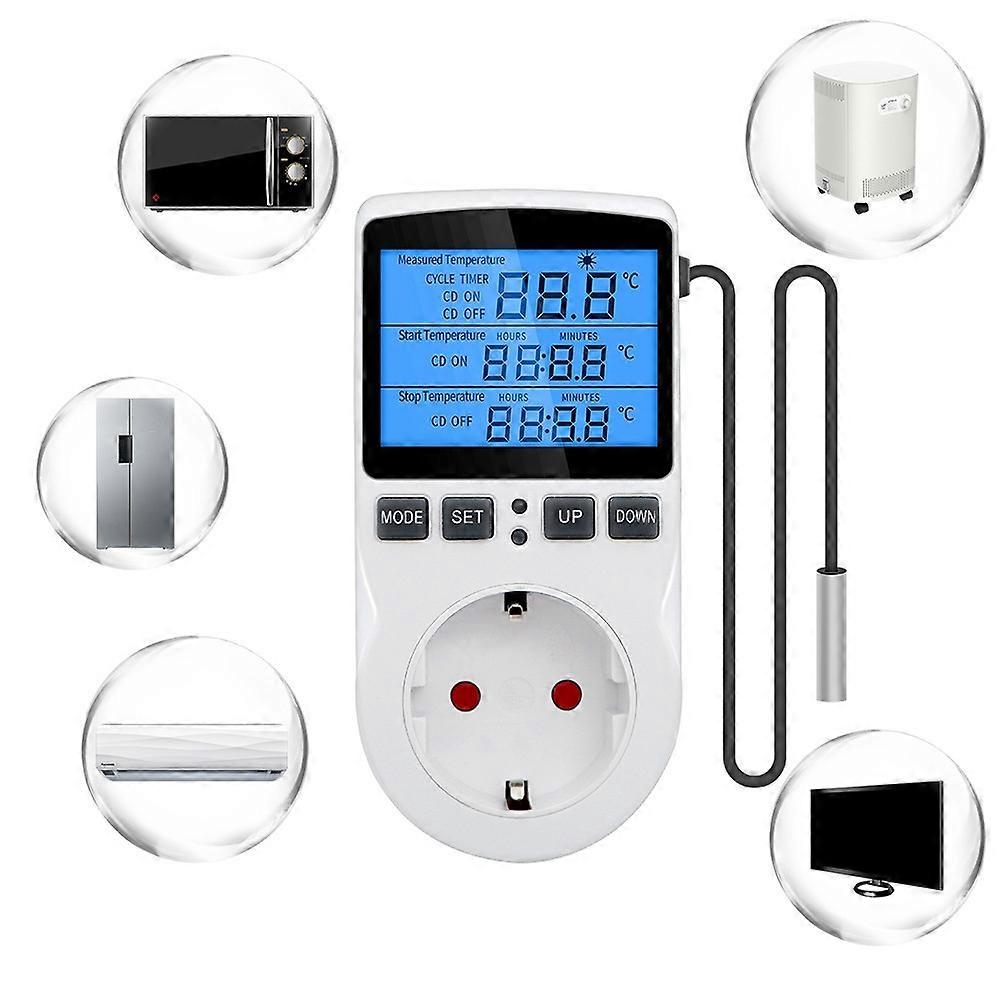 250V Digital Temperature Controller Thermostat Socket Heating Cooling with Sensor, LCD Temperature Controller Socket for Fridge Incubator Greenhouse F
