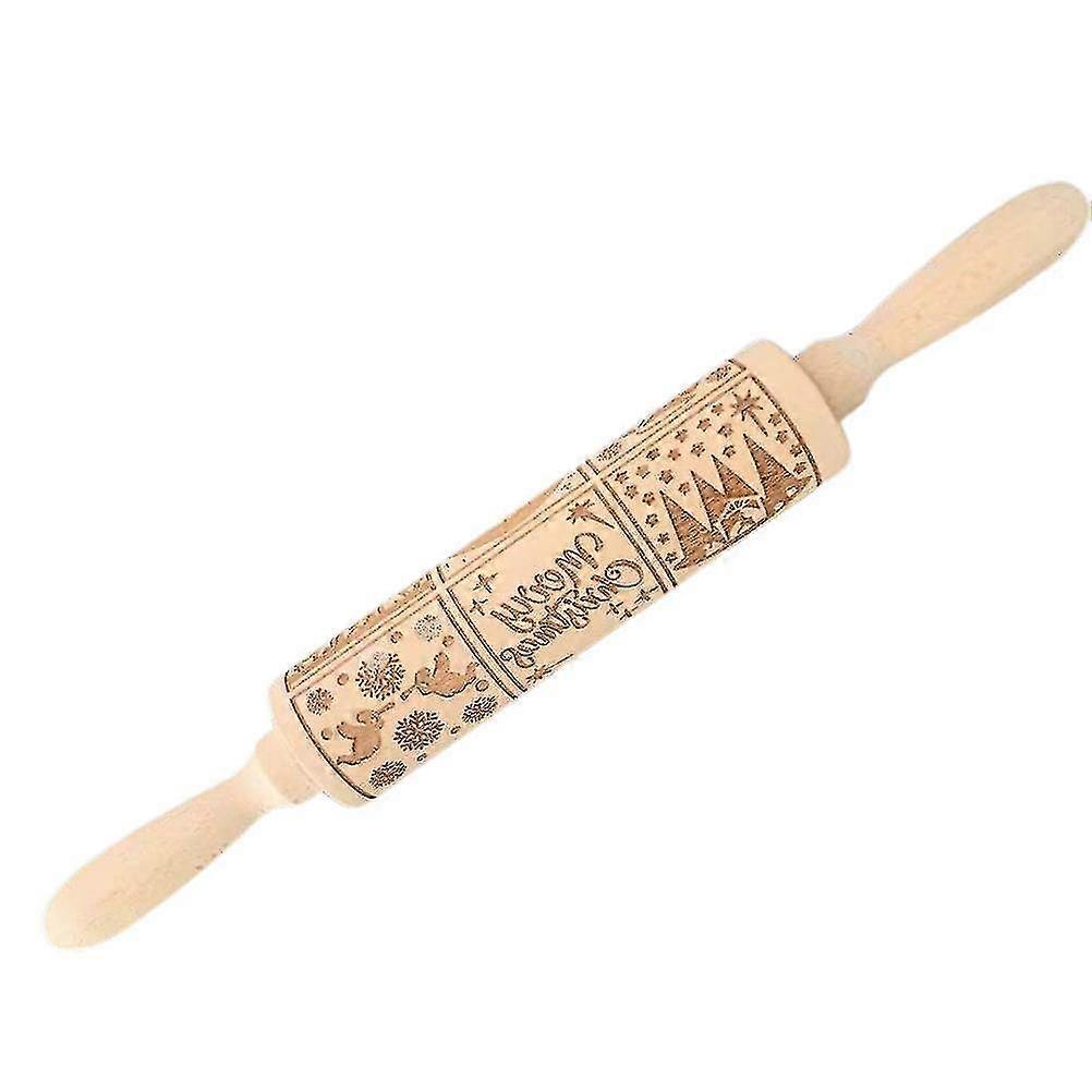 Wooden Christmas Nativity Pattern Embossing Rolling Pin for Kitchen Baking Tool