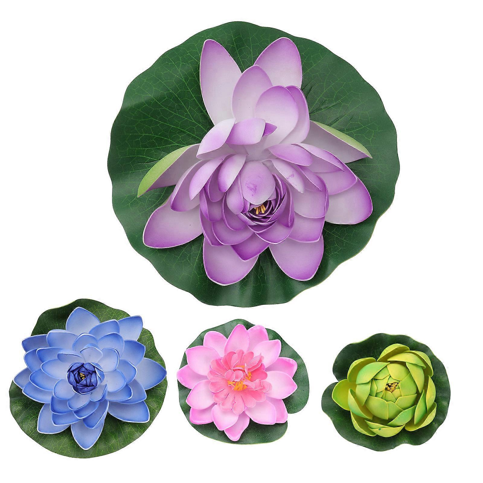 4個の植物水槽偽のユリの葉リアルな睡蓮のパッド装飾品池の泡の葉人工浮遊植物