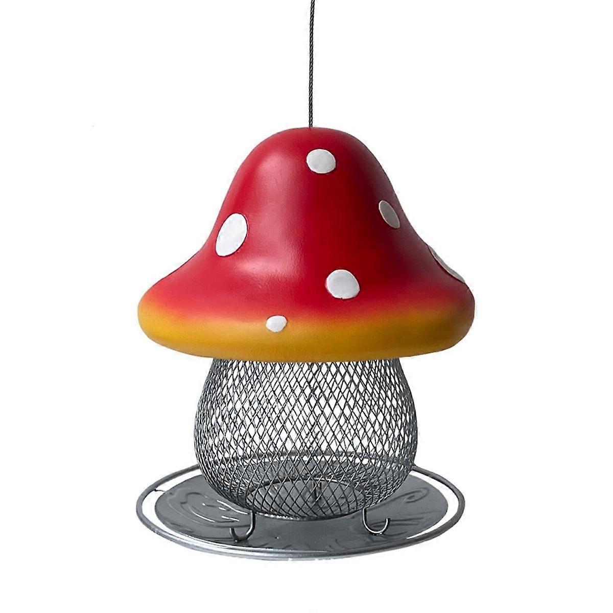 Solar Mushroom Bird Feeder, Fairy Garden Wild Bird Feeder frøbakke, unik let påfyldning feeder gul