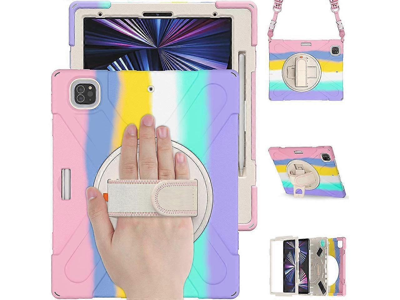 Case for Apple iPad Pro 12.9 Inch 2022 2021 2020 2018 6th/5th/4th/3th Generation, Heavy Duty Shockproof Case with Pencil Holder, Shoulder Strap, Hand