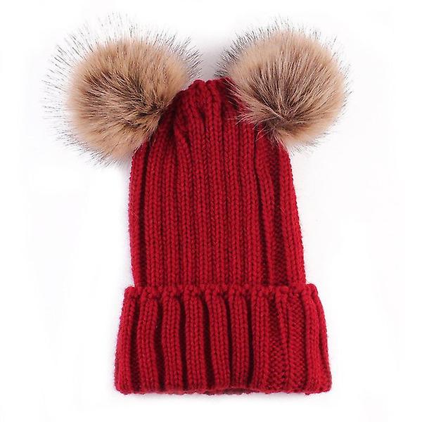 Hattull Sticka Bobble Ski Cap Vinter Varm Stickad Hatt (röd)