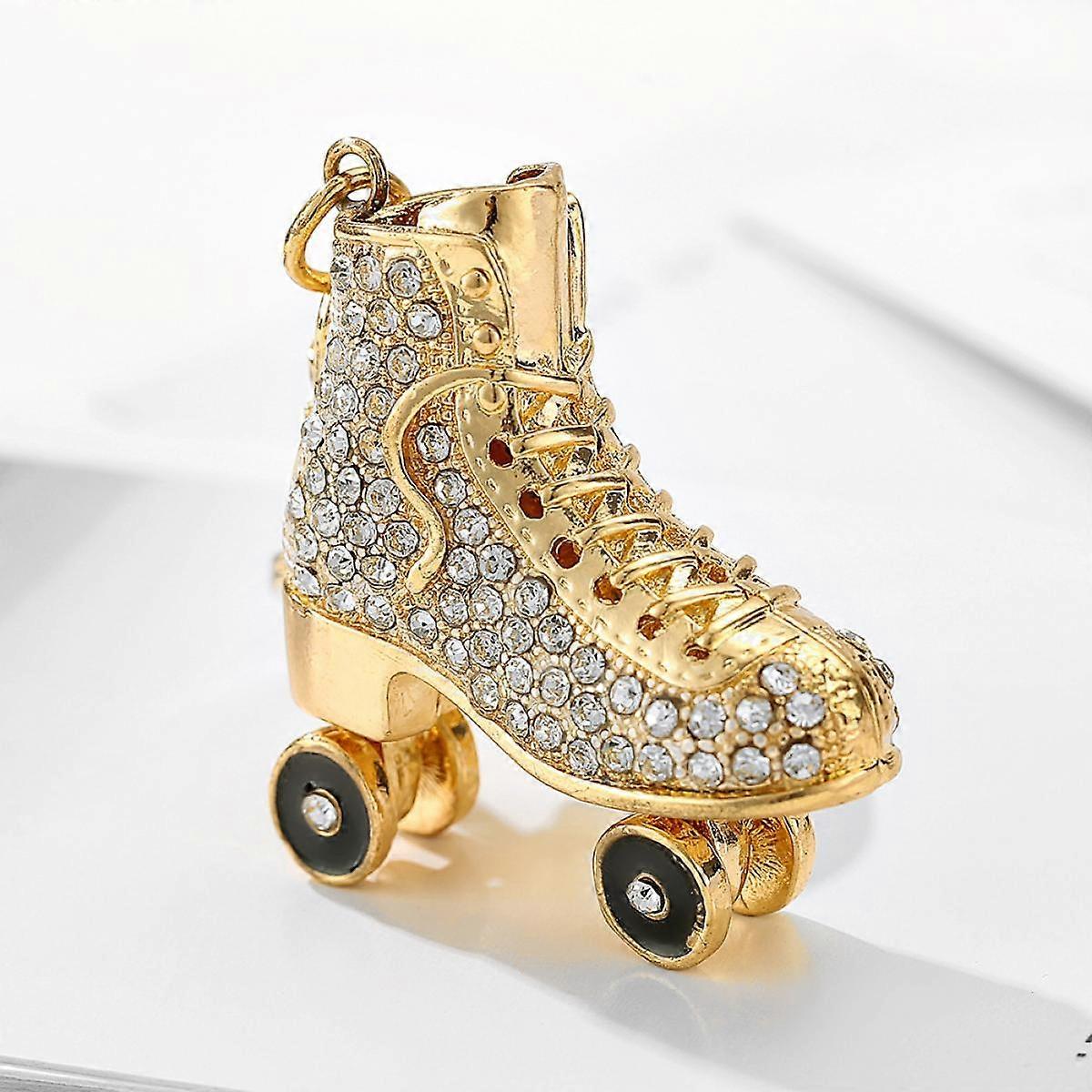女性のためのアイススケートキーホルダー女の子の財布バッグまたは車のペンダントのためのキラキラ光るキーホルダー、ホワイト