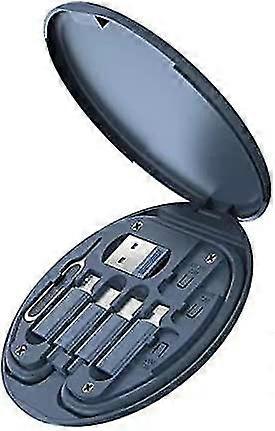 Multifunctional Data Cable Storage Box Adaptor for Lightning, USB-C and Micro-USB Devices Universal Data Transfer Cable (Midnight Blue)