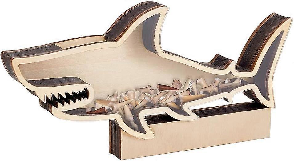 Shark Shape Wood Display Box Presentation Boxes Antique White 27x3x13.5cm Inner Diameter: 4.65cm