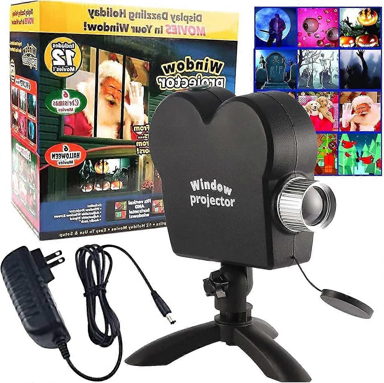 Halloween Window Projector, Holographic Projector Halloween with a Tripod, Window Projector 12 Movie Festival Projection Lamp