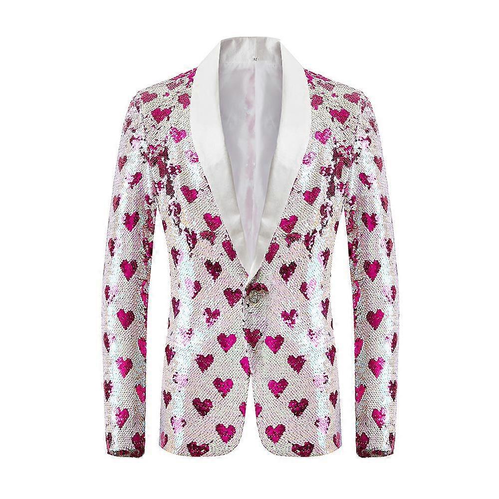 Men Stylish Heart Print Sequin Tuxedo Blazer