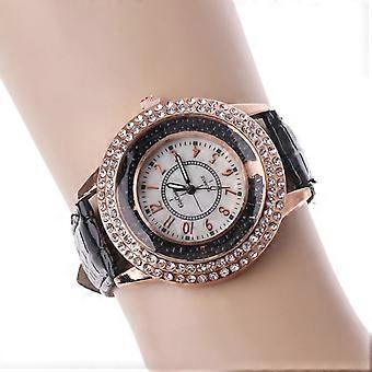 De Luxe Dame Femme Cristal Bling Cadran Quartz Analogique Bracelet En Cuir