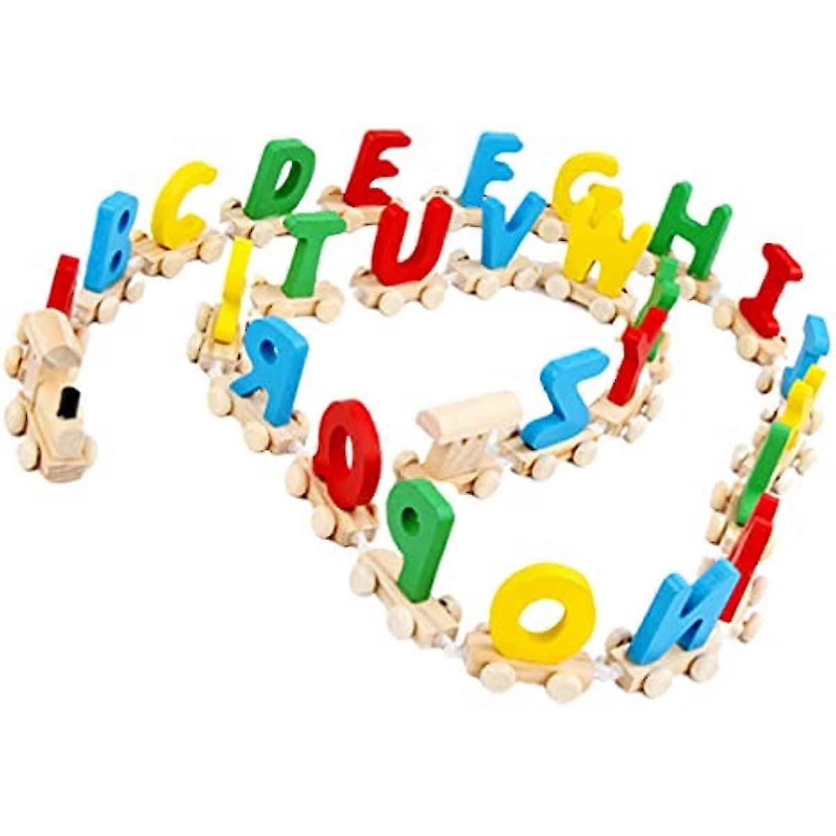 頭脳のおもちゃ木製アルファベット列車のおもちゃ、26文字のアルファベット列車セット子供のための素晴らしい就学前の教育玩具幼児誕生日パーティー好意ギフト、アルプ