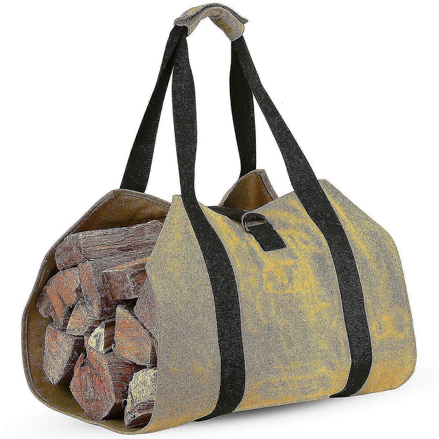 Canvas Log Bag Fireplace Large Capacity Canvas Log Bag Water Resistant Canvas Log Carrier Bag Canvas Firewood Folding Log Bag (1pc)