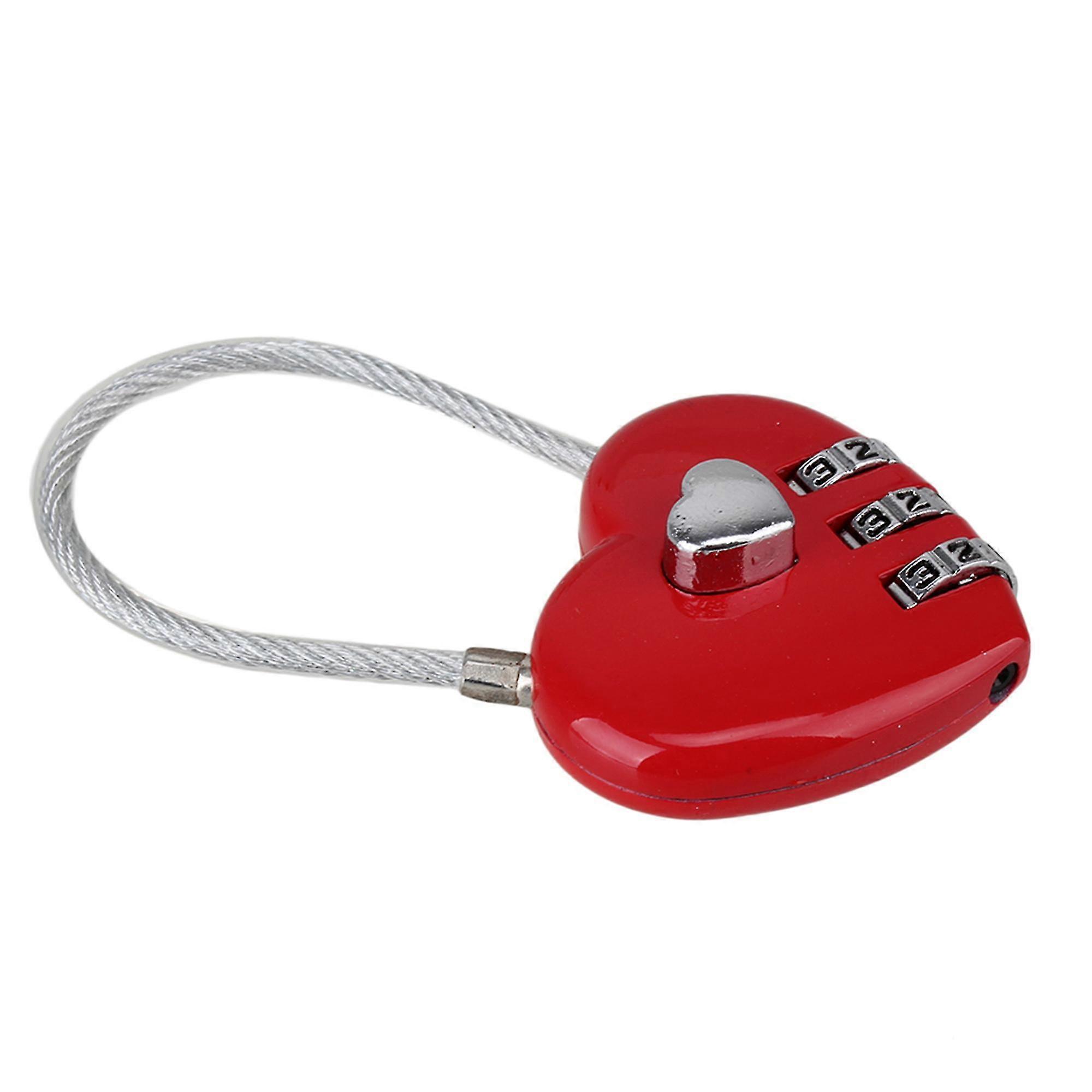 Cute 3 Digits Luggage Suitcase Padlock Alloy Coded Lock Red Heart Shaped