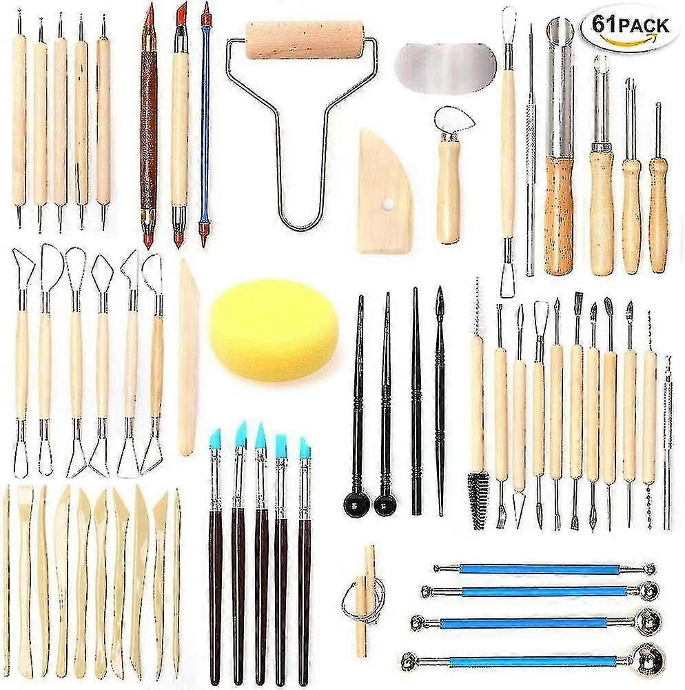 61pcs Ceramic Sculpting Tools Set - Clay Pottery Carving Kit with Wooden Modeling Knife