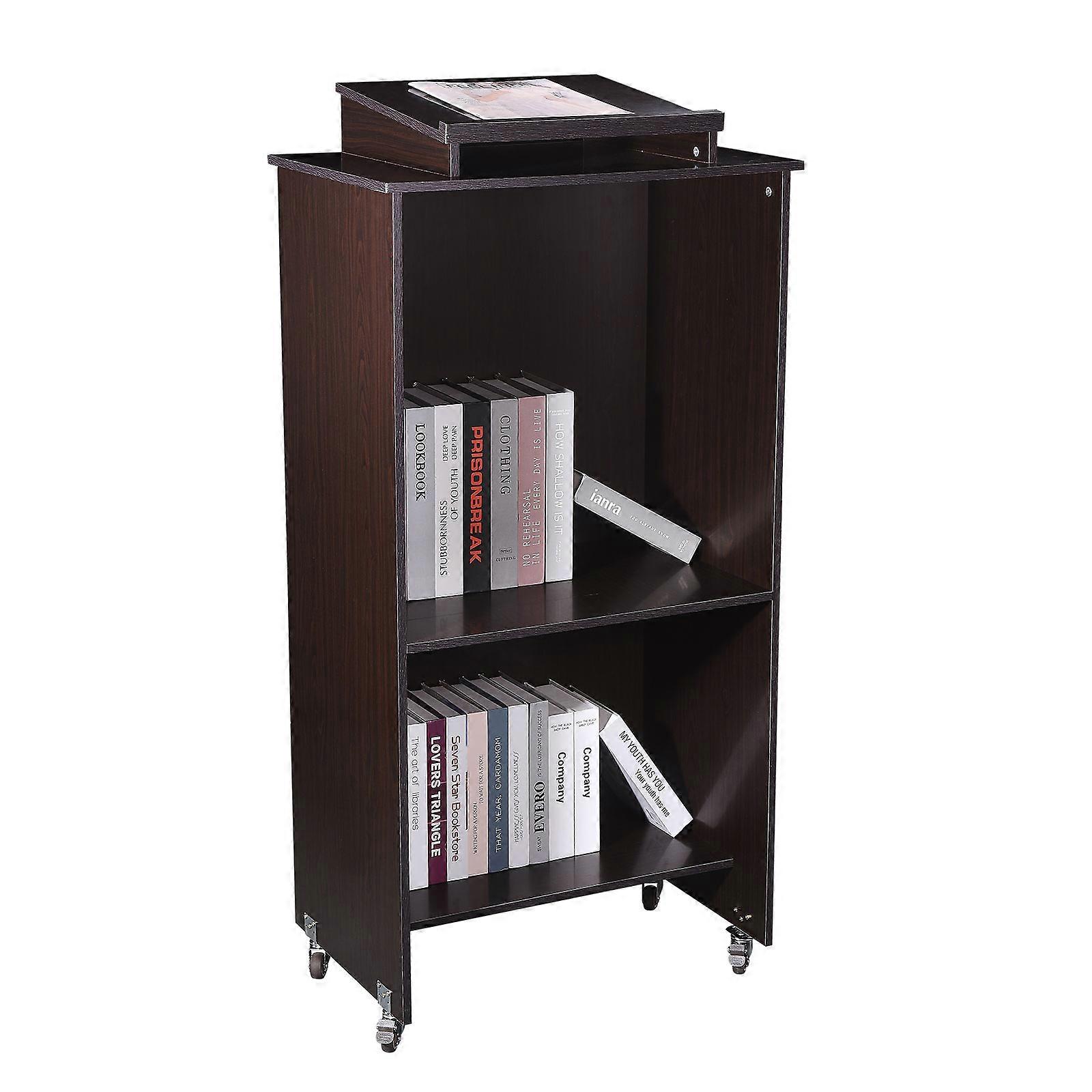 Black Wood Podium Pulpit Lectern Event Debate Speech School Mobile Wheel Castors,Removable tape roller