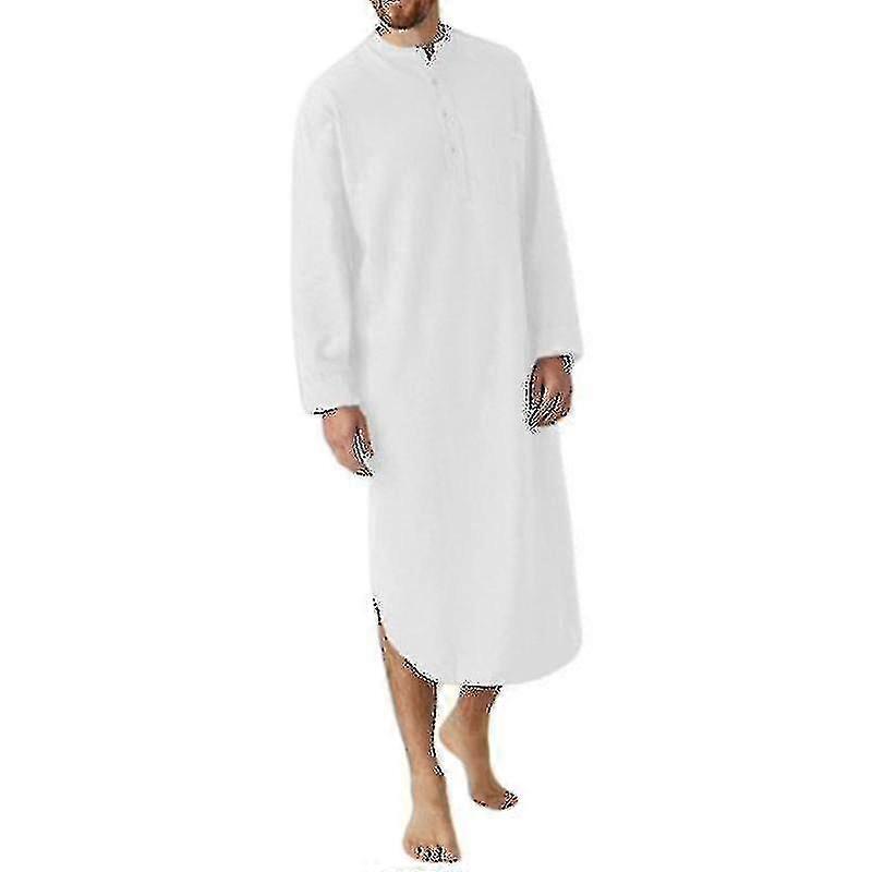 Pamuklu Müslüman Pijama: Erkekler İçin Yumuşak Tek Parça Gecelik Gömlek, Uzun Düz Pijama Elbise Hk