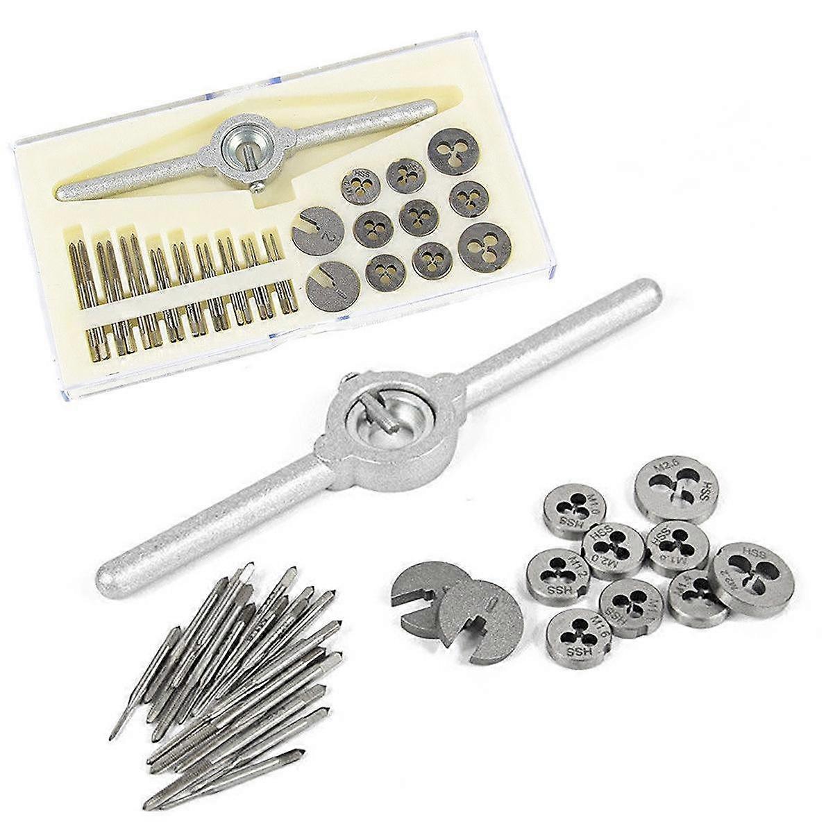 31Pcs Metric Tap and Die Set Hand Tap Drill Bit Screw Tap HSS Thread Die Wrench Handle Tap and Die