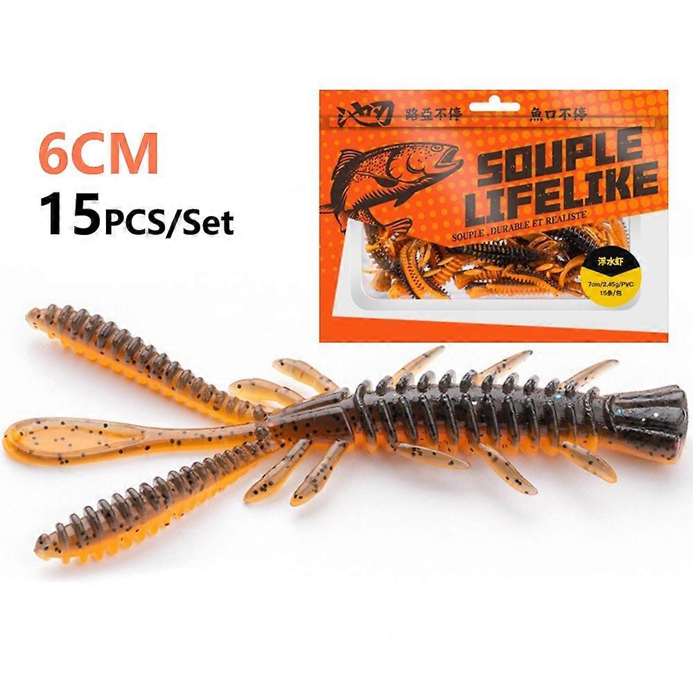 CHIREN 15Pcs Set 6cm Floating Shrimp Fishing Lures Soft Fishing Bait Artificial Swim Lure - Black Or