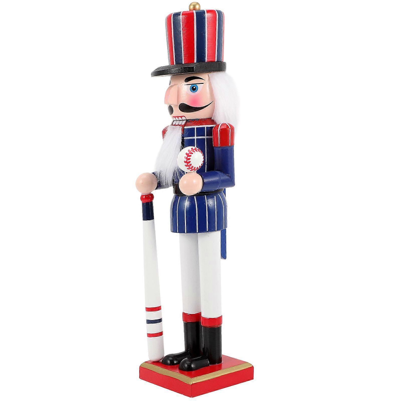 Nutcracker Soldier Decor Sports Style Nutcracker Figure Wooden Nutcracker Soldier with Baseball