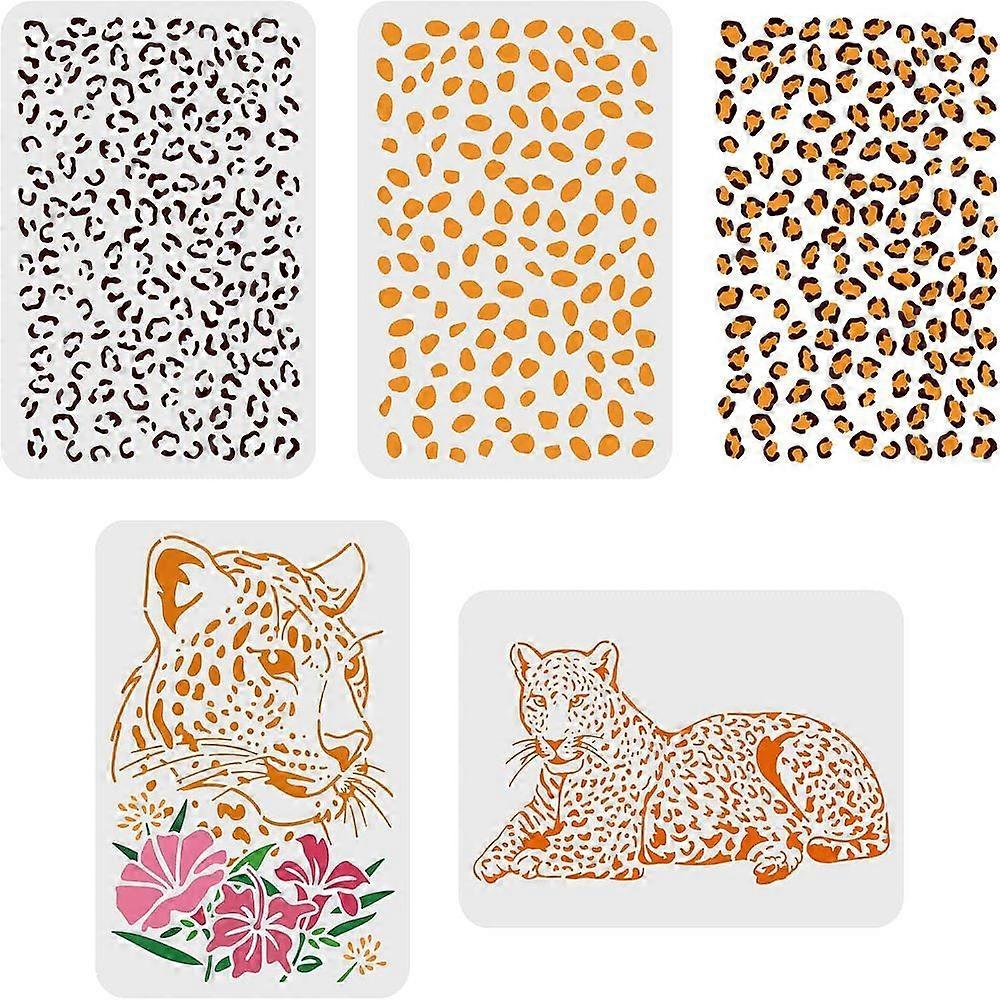 1Set 4 Pcs Cheetah Leopard Print Stencils A4 Size 29.7x21cm Flower Panther Pattern Stencil Reusable DIY Animal Template for Painting on Crafts Wood Fa