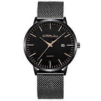 Herenhorloge Ultra Dun Waterdicht Polshorloge Herenmode met Zwarte Roestvrij stalen Band Mesh Analoge Quartz Business Heren Horloges