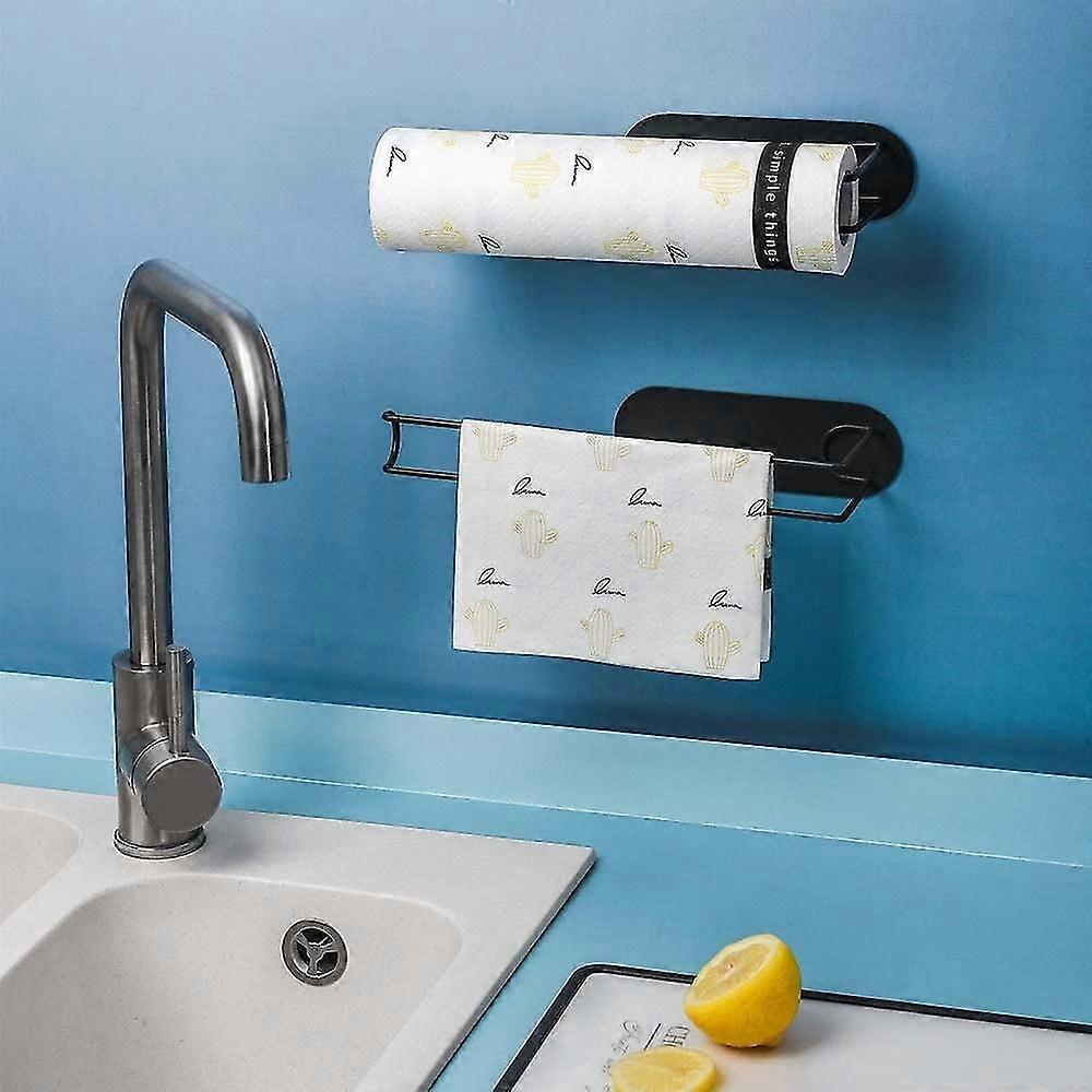 Black Paper Towel Holder Under Cabinet 2 Packs, Self Adhesive Towel Paper Rack For Kitchen And Bathrooom Horizontal Or Vertical Roll Paper Towel Holde