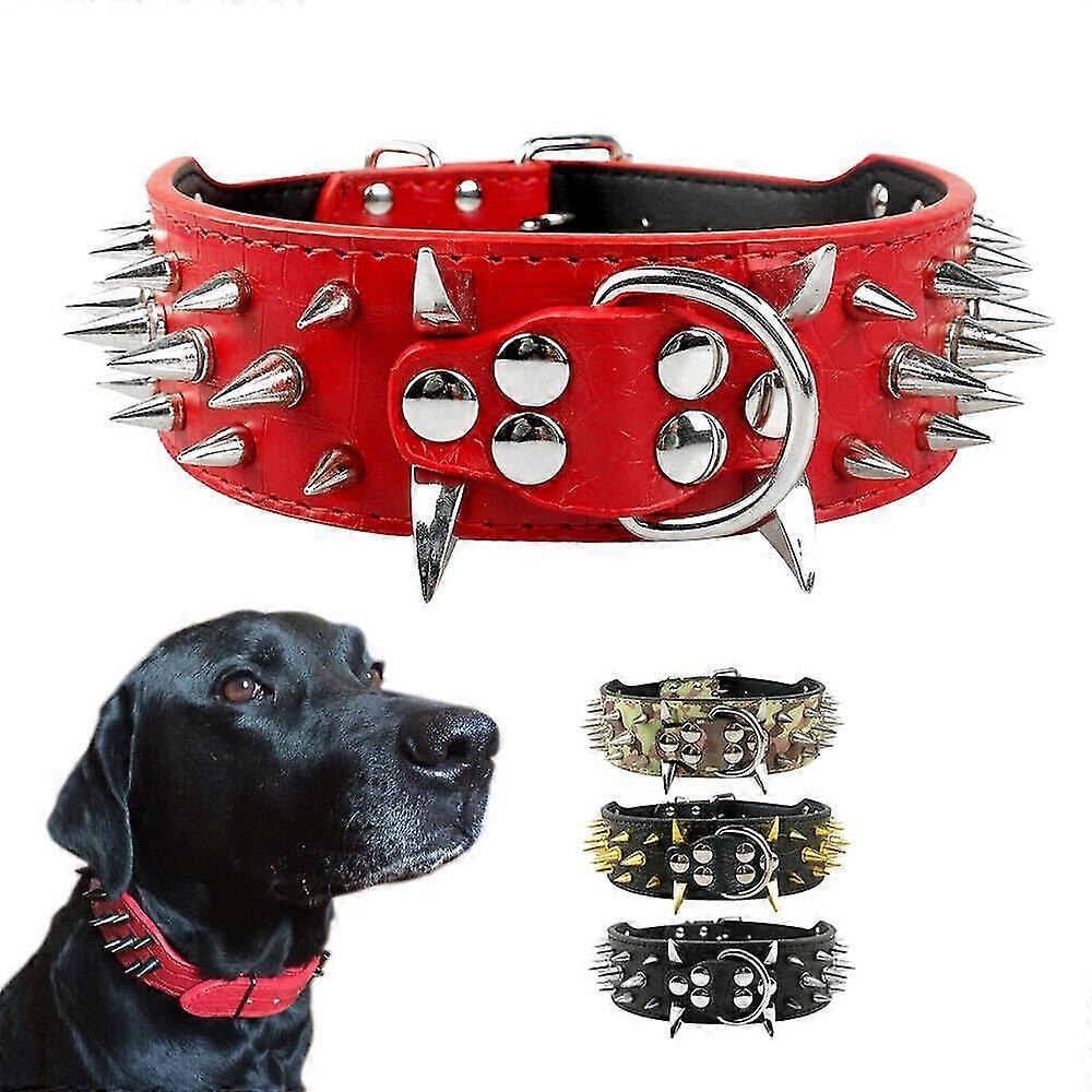 5cm Wide Cool Sharp Spiked Studded Leather Dog Collars for Pitbull Mastiff -ZY