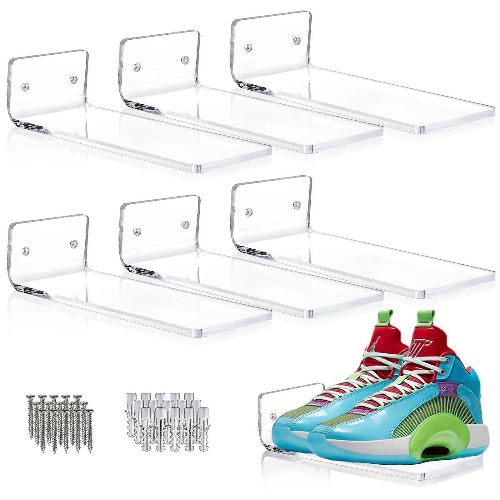 6 Set Clear Acrylic Floating Shoe Display Shelves for Wall Mount Sneaker Showcase