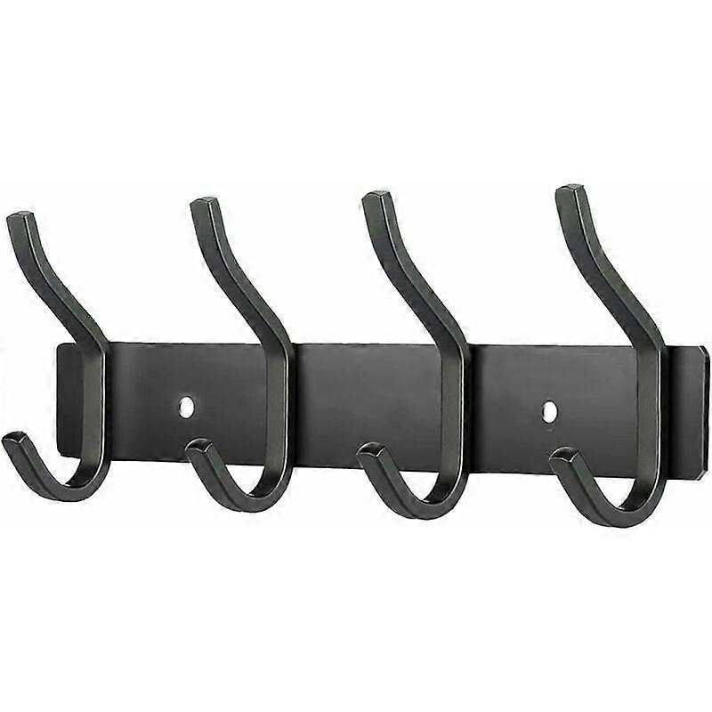 Stainless steel wall hooks, 4 hooks, black matte finish, wall-mounted.