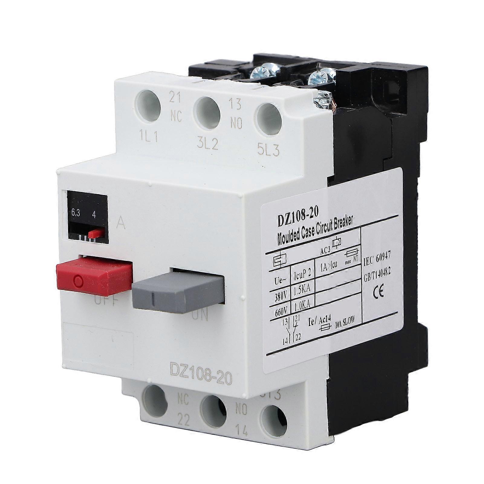 Motor Protection Circuit Breaker, Plastic Shell, 3P, DIN Rail Mount, Motor Protection Switch, AC 380V, 4-6.3A