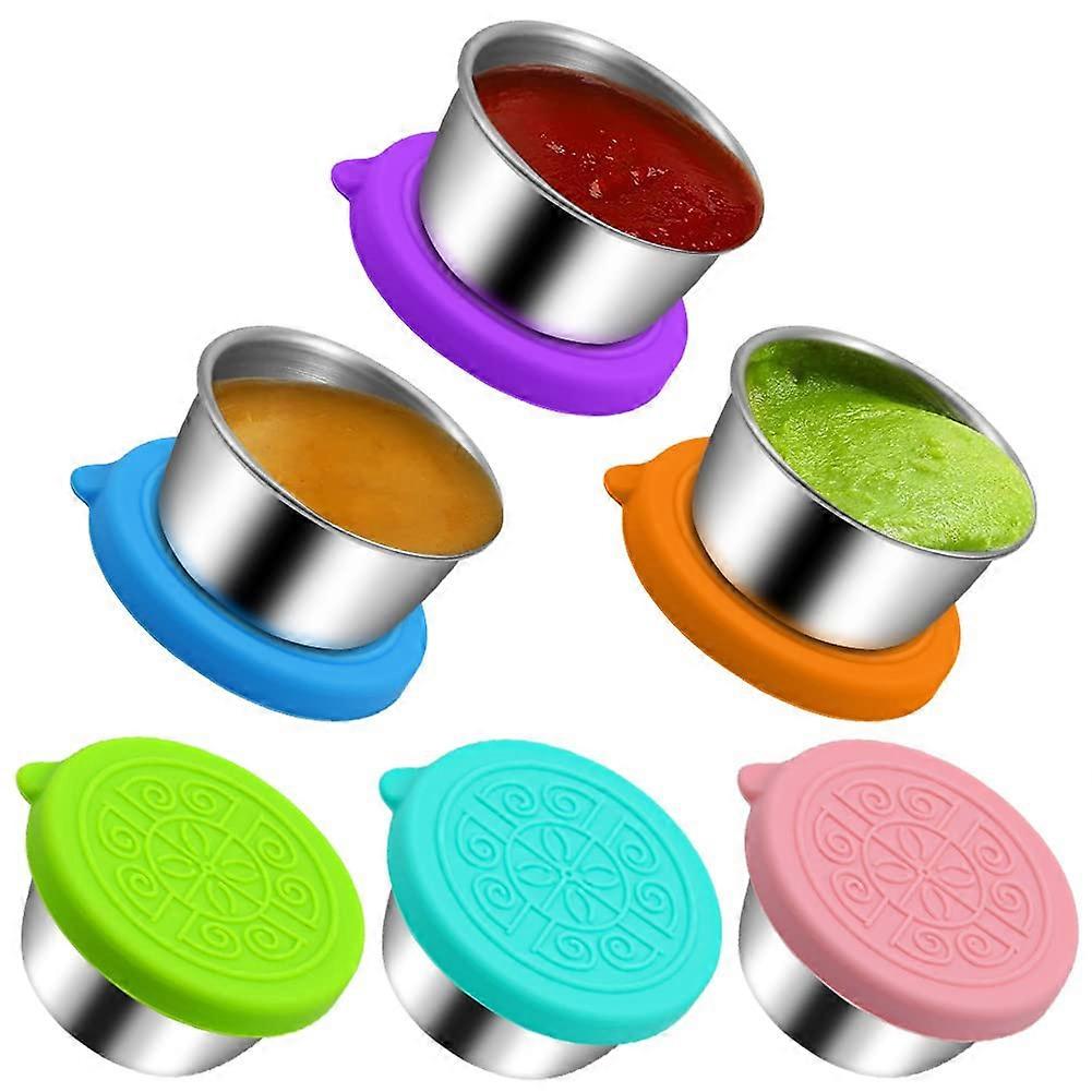6 Pack Stainless Steel Salad Dressing Containers, 1.6 oz Leak-Proof Portion Cups for Bento Lunch Box, Durable and Reusable
