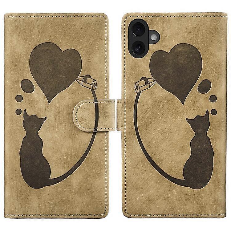 Compatible For iPhone 16 Plus Case Heart Cat Folding Stand PU Leather Phone Cover