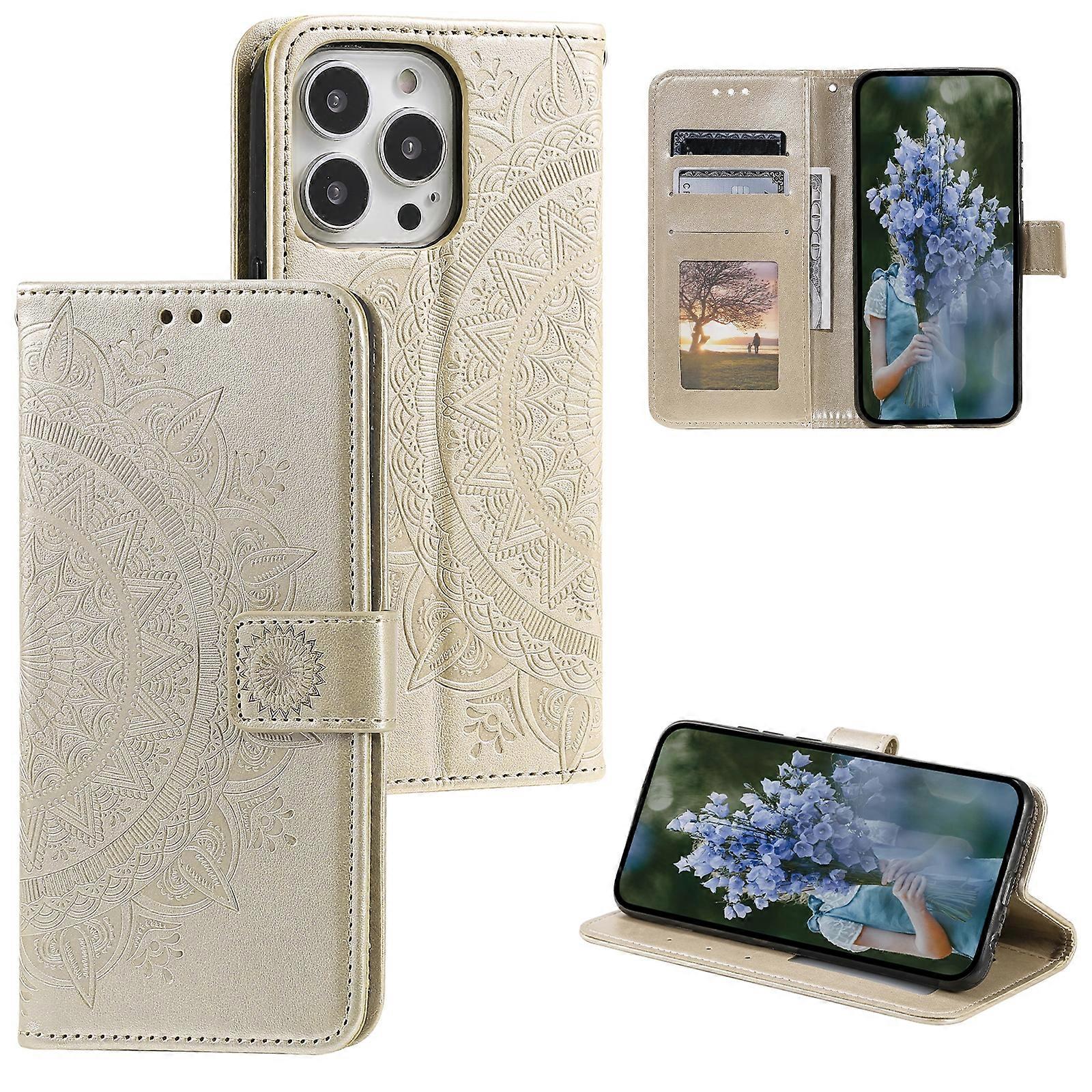 Totem Flower Embossed Leather Phone Case