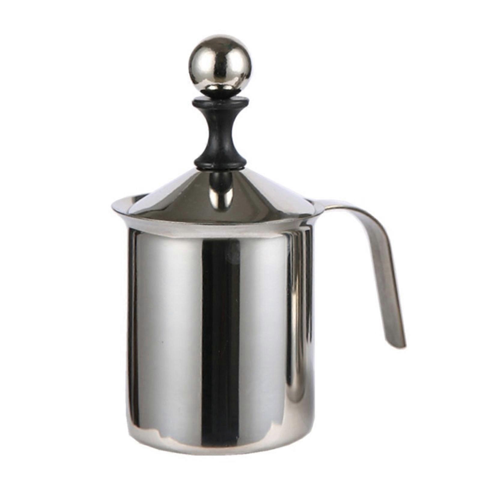400cc Manual Milk Frother with Double Layer Filter, Stainless Steel, Heatable, Easy Clean Handle