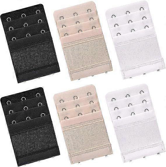 6 stk BH-forlængere til kvinder 3 kroge BH-forlængelse, sort, hvid, beige